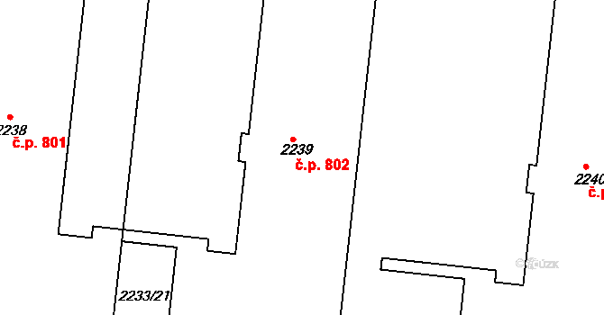 Krč 802, Praha na parcele st. 2239 v KÚ Krč, Katastrální mapa