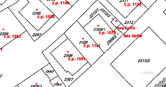 Michle 1141, Praha na parcele st. 2308 v KÚ Michle, Katastrální mapa