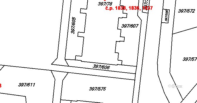 Chodov 1838, Praha na parcele st. 397/78 v KÚ Chodov, Katastrální mapa