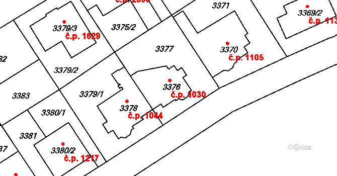 Modřany 1030, Praha na parcele st. 3376 v KÚ Modřany, Katastrální mapa