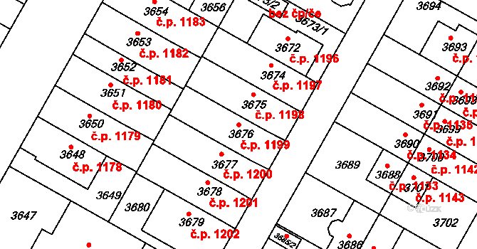 Dejvice 1199, Praha na parcele st. 3676 v KÚ Dejvice, Katastrální mapa