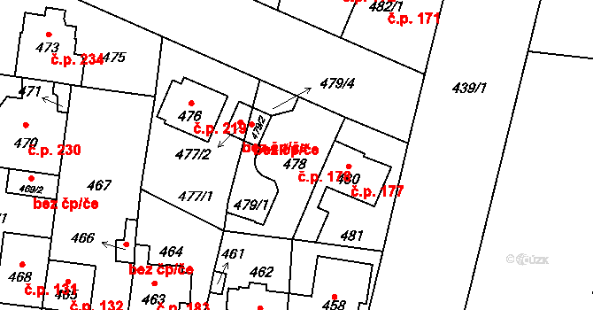 Čimice 178, Praha na parcele st. 478 v KÚ Čimice, Katastrální mapa