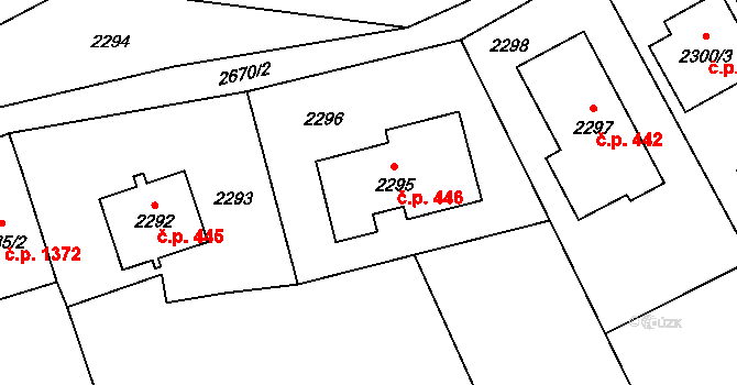 Hostivař 446, Praha na parcele st. 2295 v KÚ Hostivař, Katastrální mapa