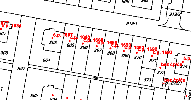 Záběhlice 1689, Praha na parcele st. 867 v KÚ Záběhlice, Katastrální mapa