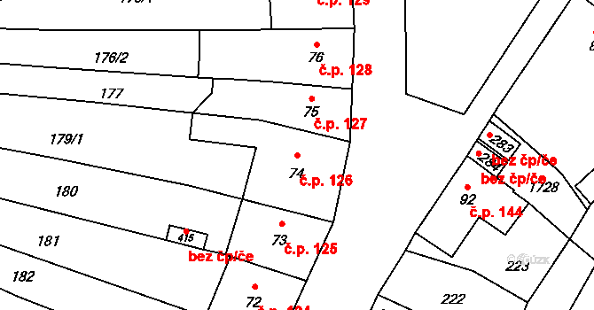 Pilníkov 126 na parcele st. 74 v KÚ Pilníkov I, Katastrální mapa