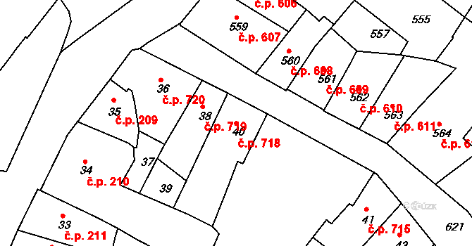 Česká Lípa 718 na parcele st. 40 v KÚ Česká Lípa, Katastrální mapa