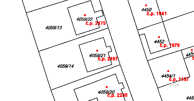 Česká Lípa 2197 na parcele st. 4059/21 v KÚ Česká Lípa, Katastrální mapa
