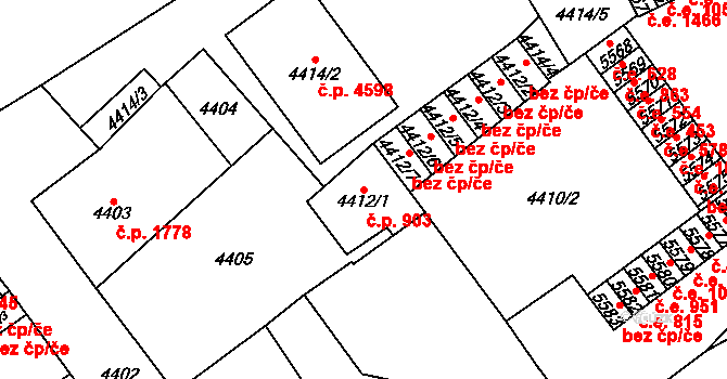 Chomutov 903 na parcele st. 4412/1 v KÚ Chomutov I, Katastrální mapa
