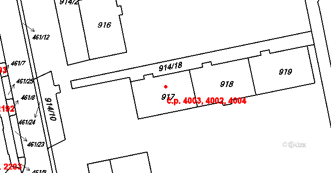 Chomutov 4002,4003,4004 na parcele st. 917 v KÚ Chomutov II, Katastrální mapa