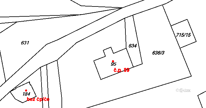 Labská 89, Špindlerův Mlýn na parcele st. 95 v KÚ Labská, Katastrální mapa