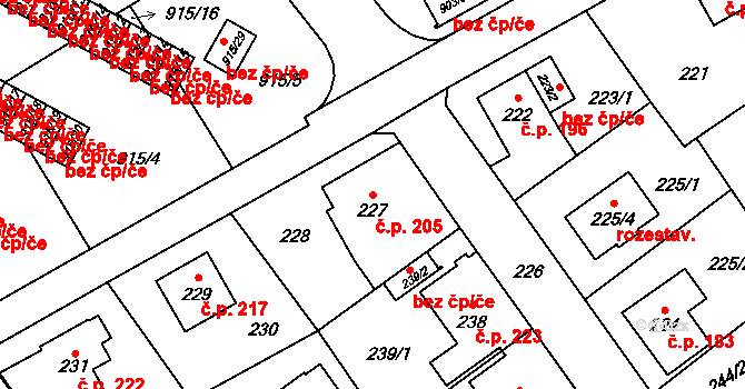 Liberec XII-Staré Pavlovice 205, Liberec na parcele st. 227/1 v KÚ Staré Pavlovice, Katastrální mapa