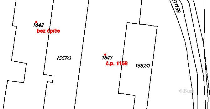 Rosice 1158 na parcele st. 1643/1 v KÚ Rosice u Brna, Katastrální mapa