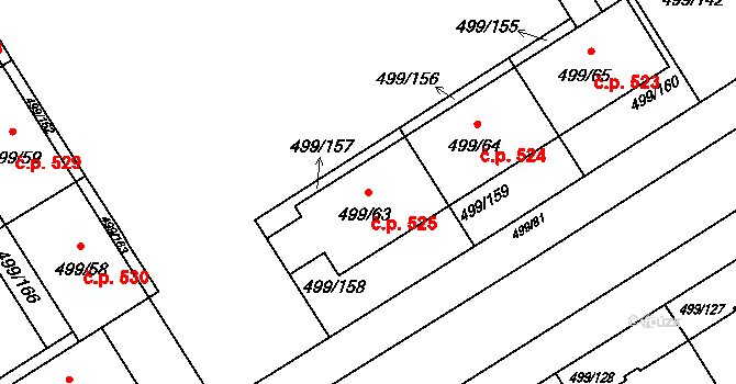Ráj 525, Karviná na parcele st. 499/63 v KÚ Ráj, Katastrální mapa