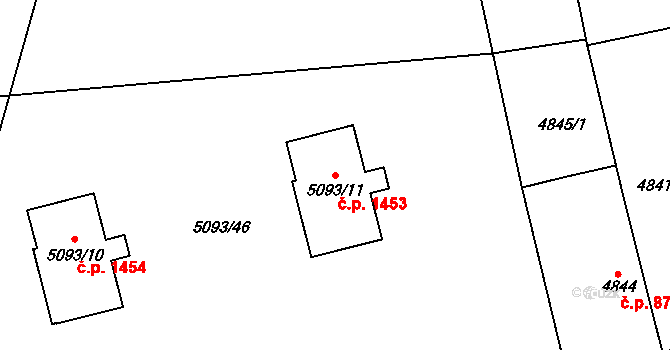 Bzenec 1453 na parcele st. 5093/11 v KÚ Bzenec, Katastrální mapa