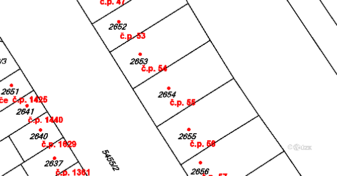 Lobzy 55, Plzeň na parcele st. 2654 v KÚ Plzeň, Katastrální mapa