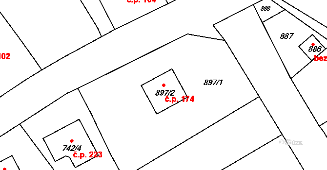 Sentice 174 na parcele st. 897/2 v KÚ Sentice, Katastrální mapa