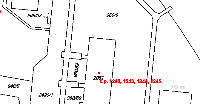 Ústí nad Orlicí 1243,1244,1245,1246 na parcele st. 2051 v KÚ Ústí nad Orlicí, Katastrální mapa
