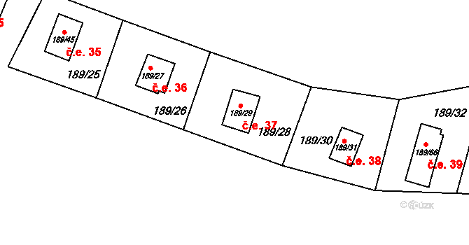 Biskoupky 37 na parcele st. 189/29 v KÚ Biskoupky na Moravě, Katastrální mapa