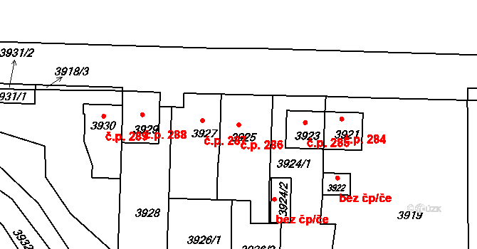 Mimoň VI 286, Mimoň na parcele st. 3925 v KÚ Mimoň, Katastrální mapa