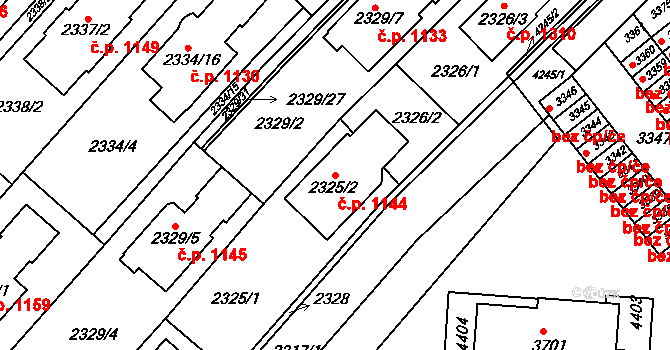 Komín 1144, Brno na parcele st. 2325/2 v KÚ Komín, Katastrální mapa