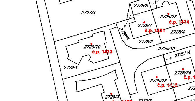 Michle 1433, Praha na parcele st. 2729/10 v KÚ Michle, Katastrální mapa