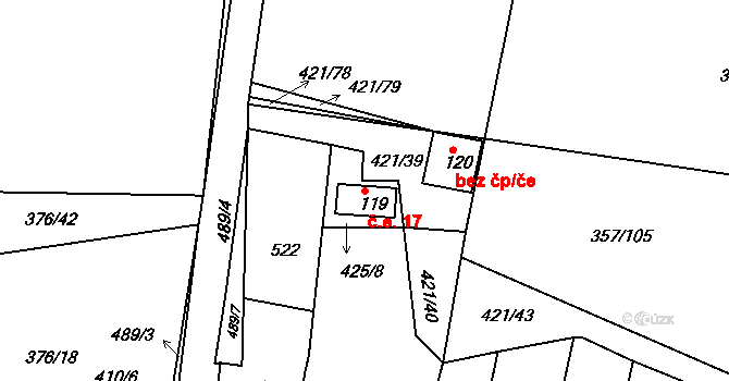 Lhota 17, Merklín na parcele st. 119 v KÚ Kloušov, Katastrální mapa
