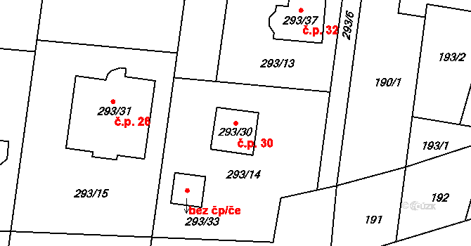 Chuderov 30 na parcele st. 293/30 v KÚ Chuderov, Katastrální mapa