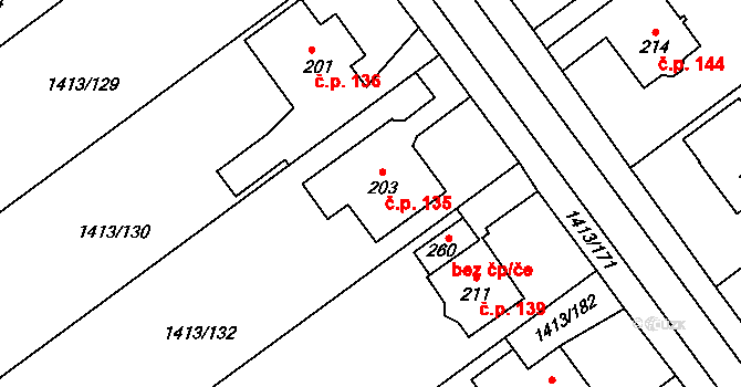 Jankovice 135 na parcele st. 203 v KÚ Jankovice u Holešova, Katastrální mapa