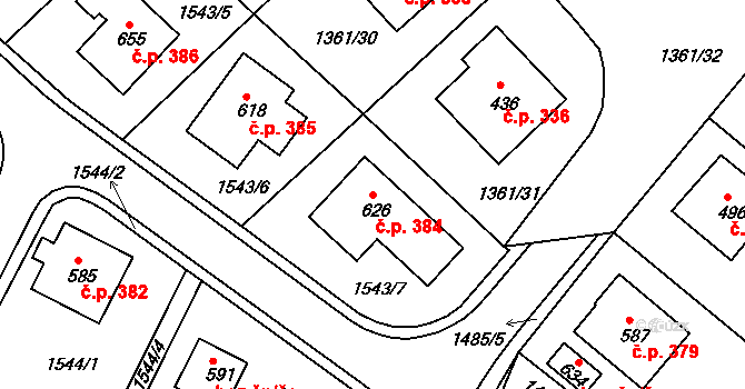 Lhenice 384 na parcele st. 626 v KÚ Lhenice, Katastrální mapa