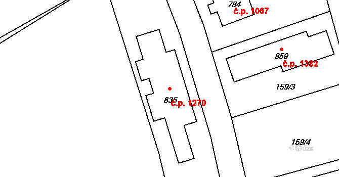 Rudná 1270 na parcele st. 835 v KÚ Dušníky u Rudné, Katastrální mapa
