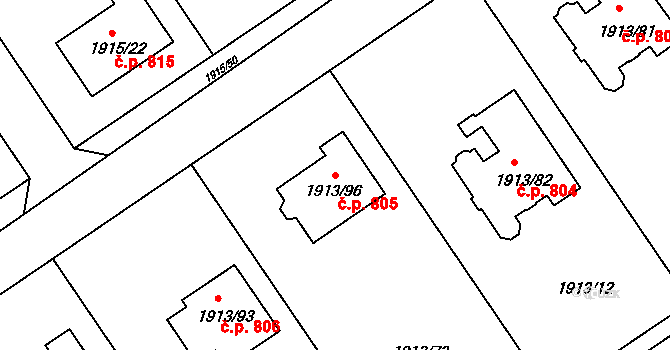 Morkovice 805, Morkovice-Slížany na parcele st. 1913/96 v KÚ Morkovice, Katastrální mapa