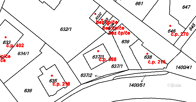 Liberec XI-Růžodol I 588, Liberec na parcele st. 637/3 v KÚ Růžodol I, Katastrální mapa