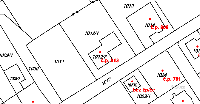 Šluknov 913 na parcele st. 1012/3 v KÚ Šluknov, Katastrální mapa