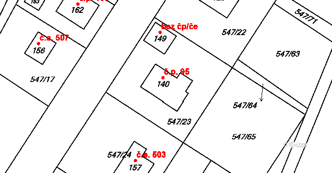 Buzice 95 na parcele st. 140 v KÚ Buzice, Katastrální mapa