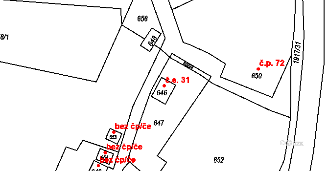 Horní Jasenka 31, Vsetín na parcele st. 646 v KÚ Jasenka, Katastrální mapa