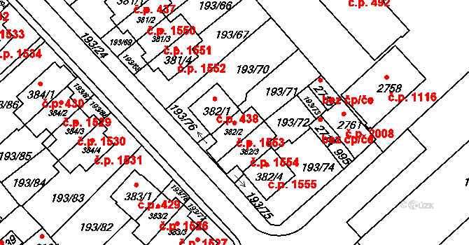 Sezimovo Ústí 1553 na parcele st. 382/2 v KÚ Sezimovo Ústí, Katastrální mapa