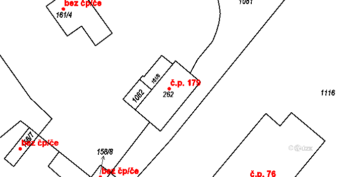 Libčeves 179 na parcele st. 262 v KÚ Libčeves, Katastrální mapa