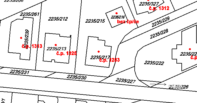 Poštorná 1283, Břeclav na parcele st. 2235/217 v KÚ Poštorná, Katastrální mapa