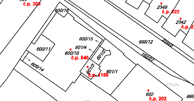 Mutěnice 1155 na parcele st. 601/3 v KÚ Mutěnice, Katastrální mapa