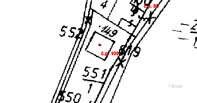 Jemníky 109 na parcele st. 149 v KÚ Jemníky, Katastrální mapa
