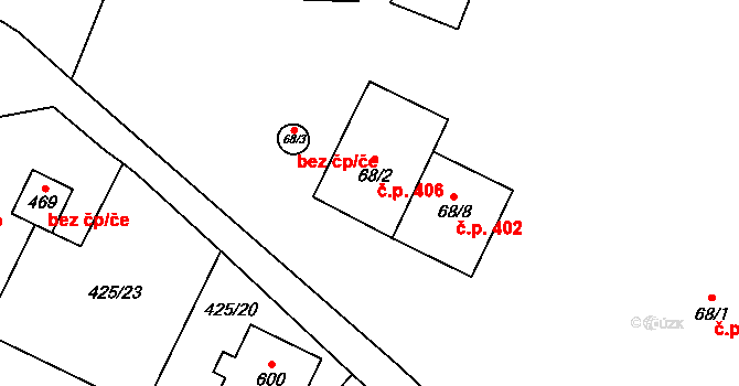 Bohušovice nad Ohří 406 na parcele st. 68/2 v KÚ Bohušovice nad Ohří, Katastrální mapa