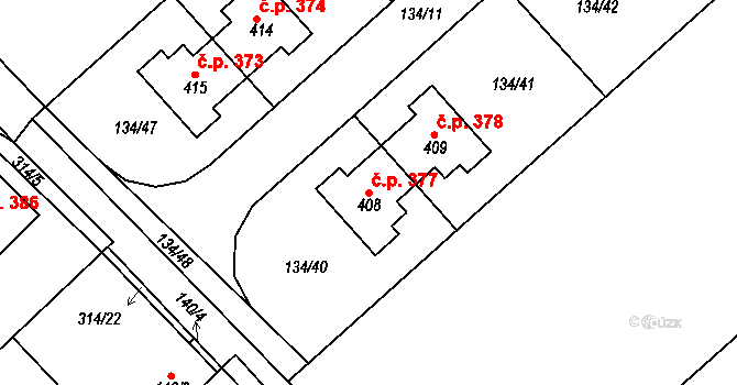 Mratín 377 na parcele st. 408 v KÚ Mratín, Katastrální mapa