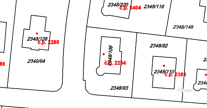 Pelhřimov 2284 na parcele st. 2348/106 v KÚ Pelhřimov, Katastrální mapa