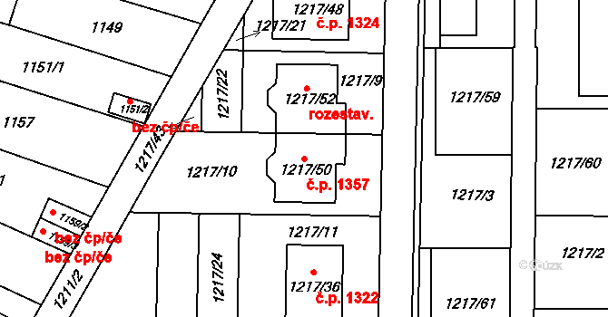 Slatina 1357, Brno na parcele st. 1217/50 v KÚ Slatina, Katastrální mapa