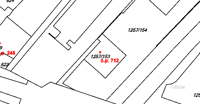 Troubsko 712 na parcele st. 1257/153 v KÚ Troubsko, Katastrální mapa