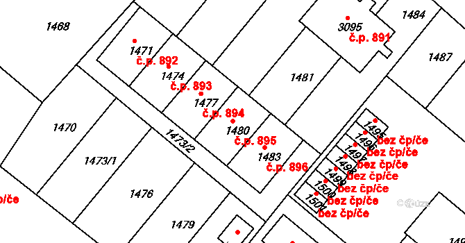 Jemnice 895 na parcele st. 1480 v KÚ Jemnice, Katastrální mapa