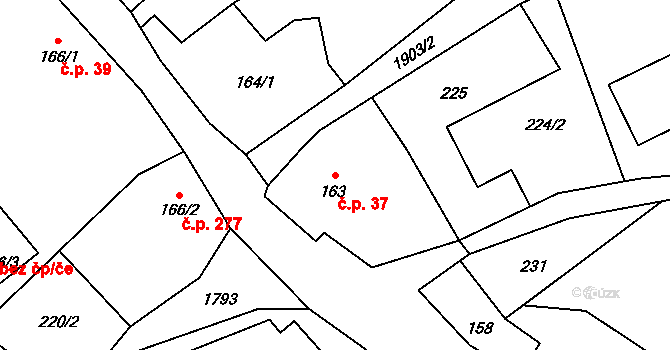 Ryžoviště 37 na parcele st. 163 v KÚ Ryžoviště, Katastrální mapa