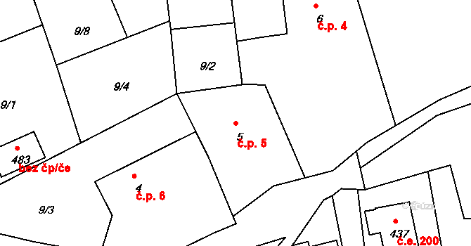 Rabyně 5 na parcele st. 5 v KÚ Rabyně, Katastrální mapa