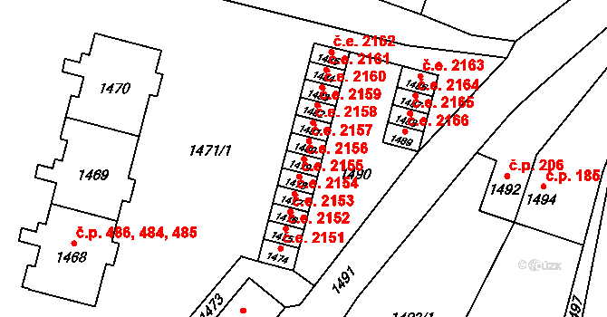 Hlubočky 2156 na parcele st. 1479 v KÚ Hlubočky, Katastrální mapa