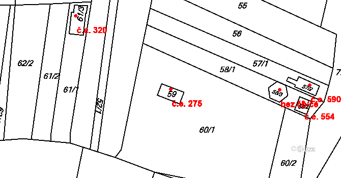 Horákov 275, Mokrá-Horákov na parcele st. 59 v KÚ Horákov, Katastrální mapa